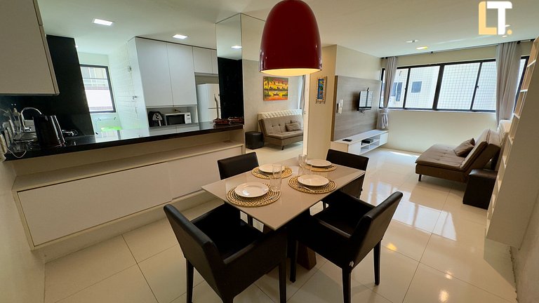 Habitación y Salón a 200mt playa Ponta Verde con 2 baños