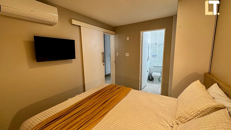 Habitación y Salón a 200mt playa Ponta Verde con 2 baños